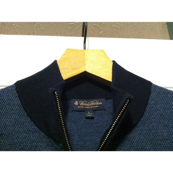 BROOKS BROTHERS MEN'S NEW BLUE 1/4 ZIP 100%MERINO WOOL SWEATER SIZE: L
